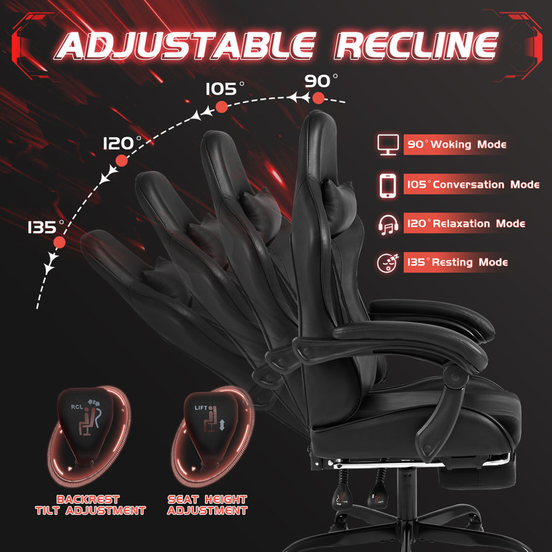 Freeport Park® Adjustable Video Gaming Chair with Massage Freeport Park® Adjustable Video Gaming Chair with Massage